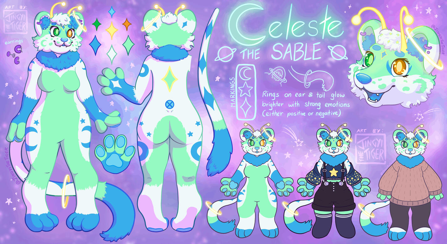 Front, back, head shot basic shading, paw shot, tail shot, chibi + 2 outfits - 165USD/240AUD
