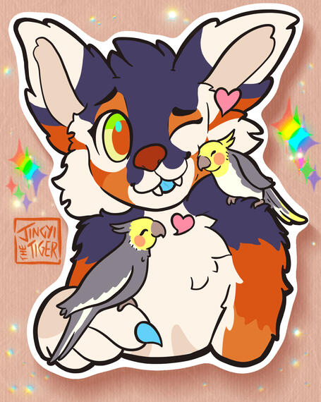 Half body, flat colours, birds, sticker - 28USD/40AUD